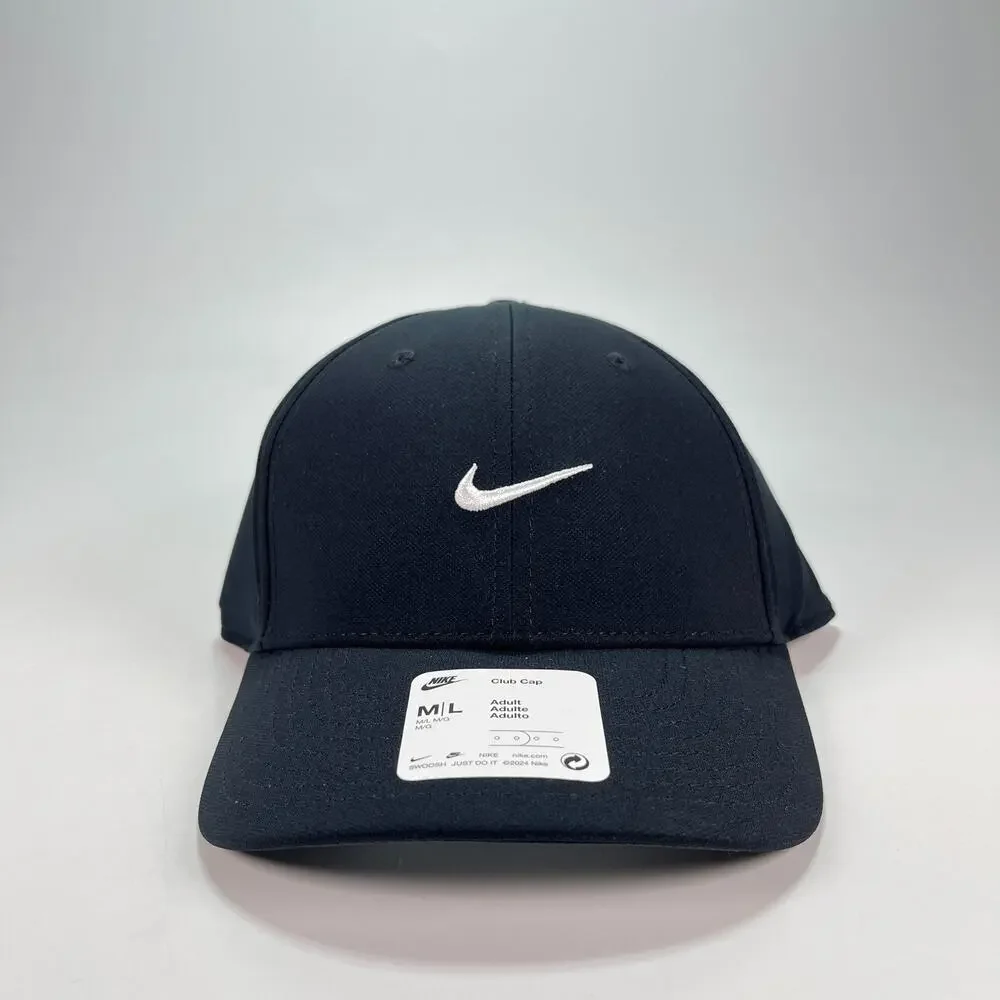 Nike Dri-FIT Black Structured Swoosh Mid Depth Baseball Club Cap FV5563-010 M/L - Picture 1 of 5